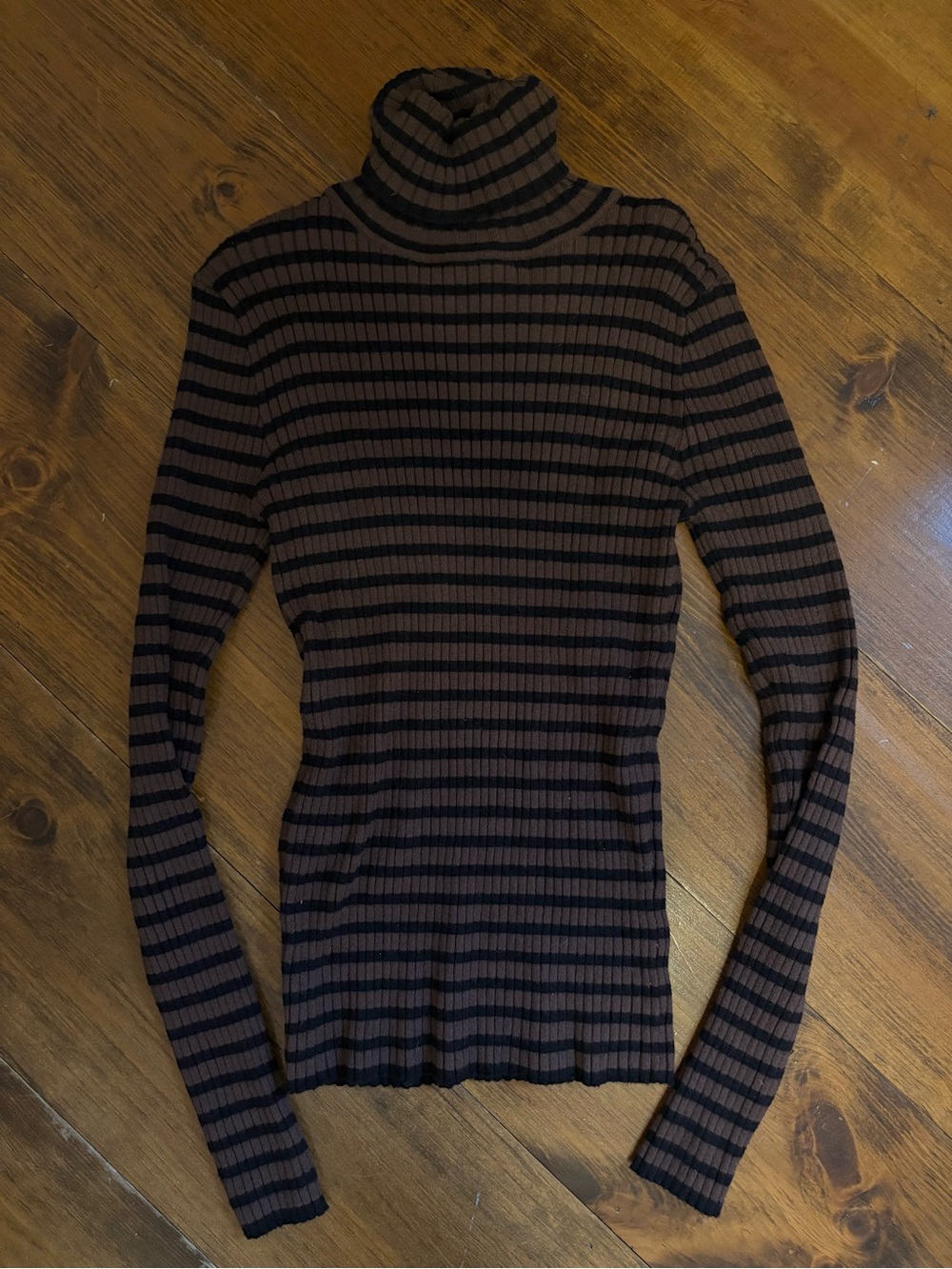 Striped Turtleneck Sweater - Black & Brown